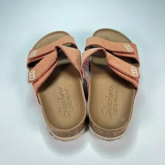 Skechers Luxe Brown Orange Open Toe Slip On Casual Slide Sandals Women's Size 6 - Picture 8 of 11